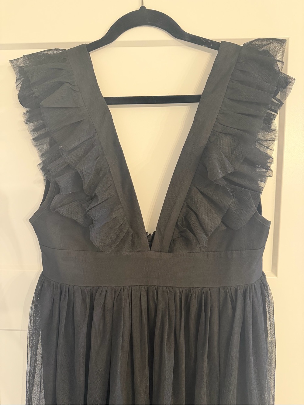 Lulu's Black Deep V Ruffle-Trim Maxi Dress - Picture 5 of 6